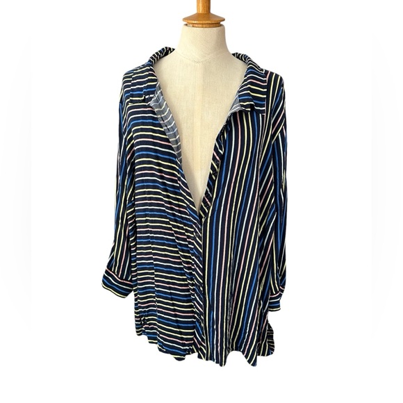 EUC ModCloth 4X striped button down beach 3/4 sleeve top - Picture 1 of 5